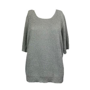 Christine Phillipe Sweater Womens Sz L Vintage Silver Scoop Neck Short‎ Sleeve